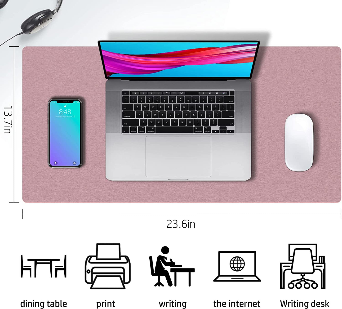 Double-Sided PU Leather Desk Pad - Non-Slip Large Mouse Pad & Desk Mat for Office, Home - Waterproof, Easy to Clean, Durable Dual-Sided Surface (23.6"X13.7", Purple)